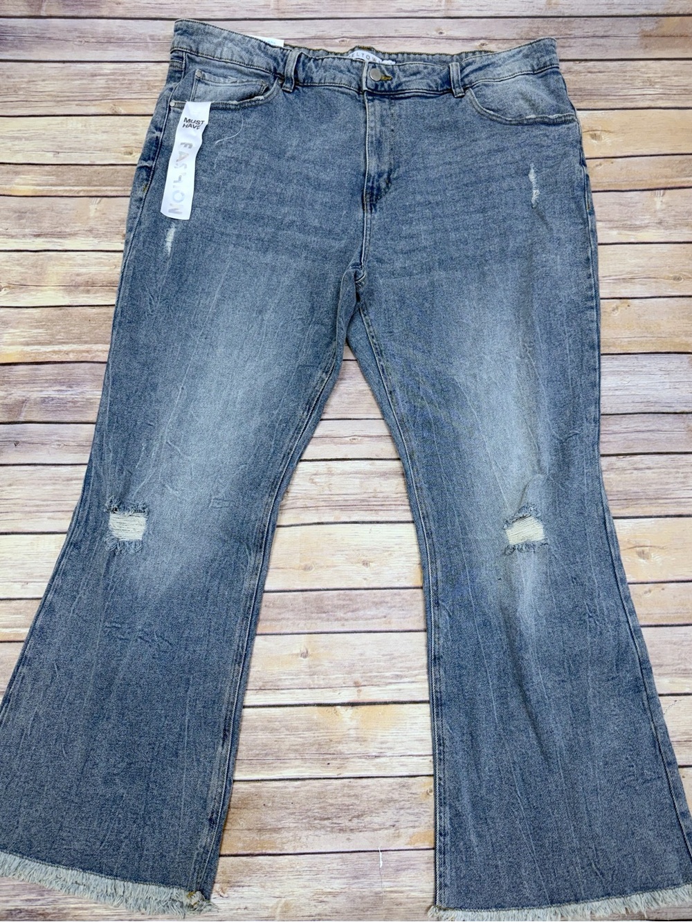Tinseltown high rise distressed flare jeans fringe hem 22W